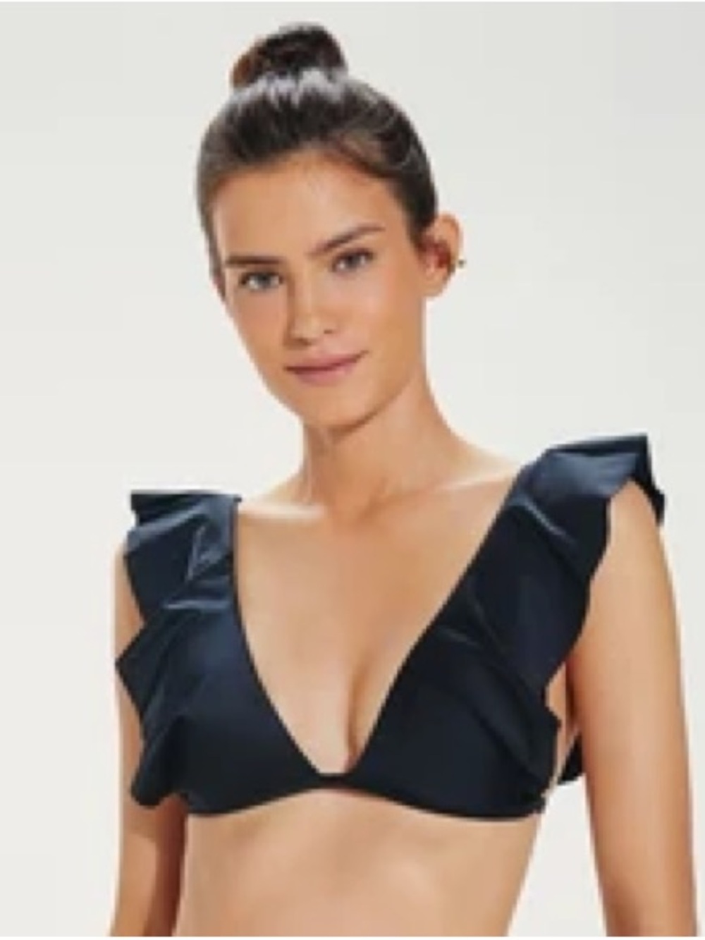 Vix Black Ruffle-Shoulder V-Neck Bikini Top, no size tag